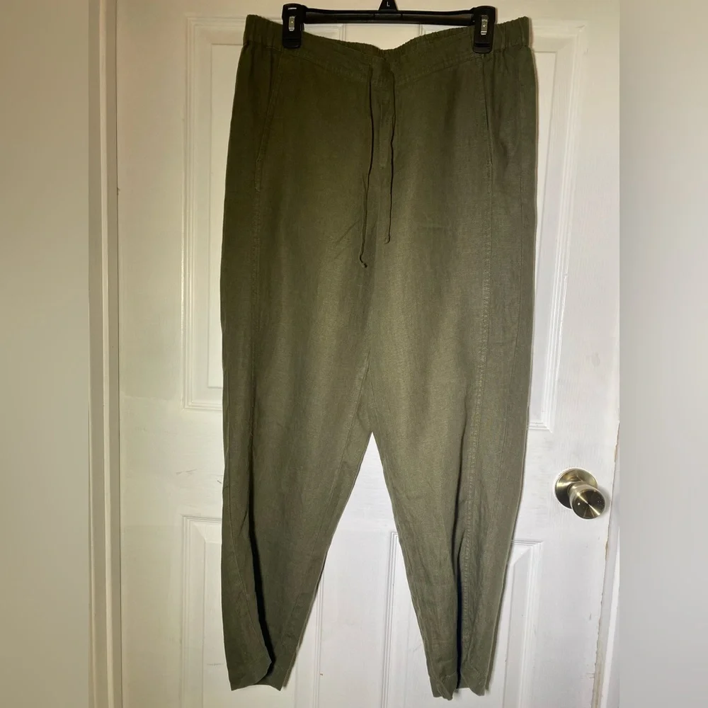 J. Jill Love Linen Tapered Leg Pull On Cropped Joggers Pants Olive Green Sz Med - Picture 2 of 11